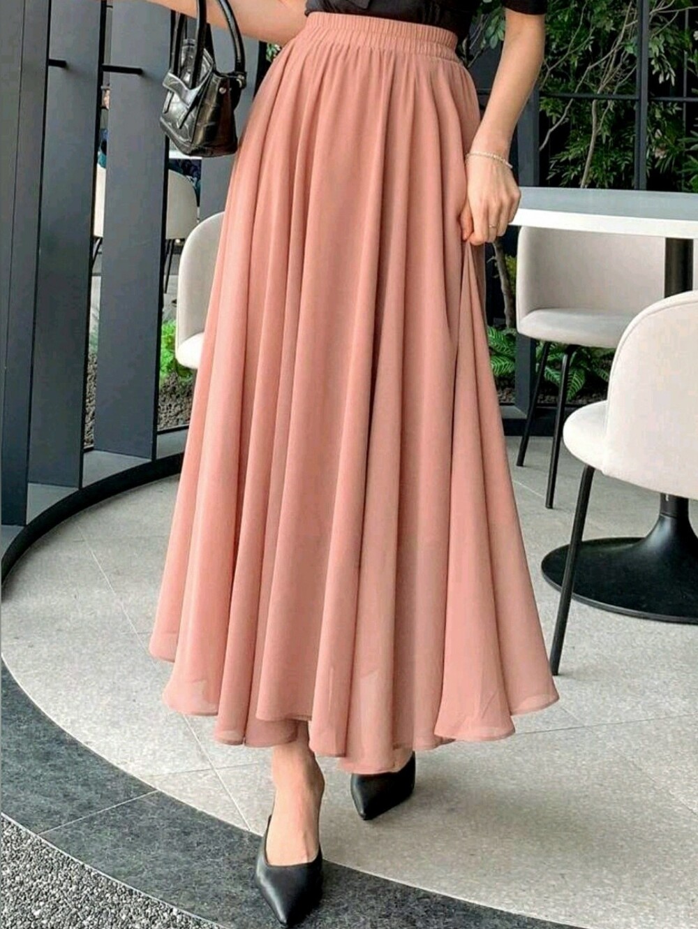 Women’s Elastic Waist Maxi Skirt in Dusty Rose